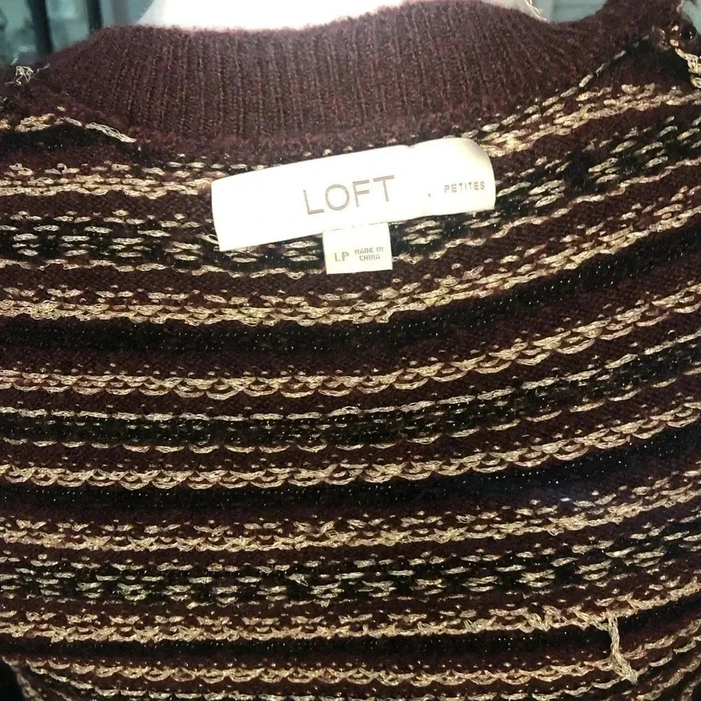 Loft Maroon and Gold stripped Sweater Dress Women’s Petite Large - Picture 11 of 12